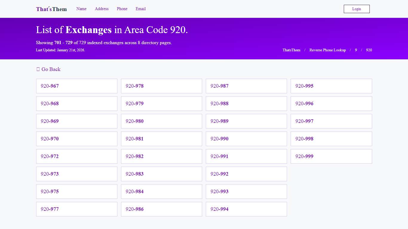 List of Exchanges in Area Code | ThatsThem
